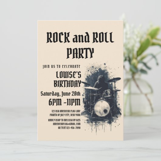 Elegante Beige Rock and Roll Party Uitnodiging (Staand voorkant)