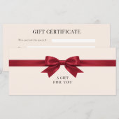 Elegante Beige Rode Strik Geschenkcertificaat (Voorkant / Achterkant)