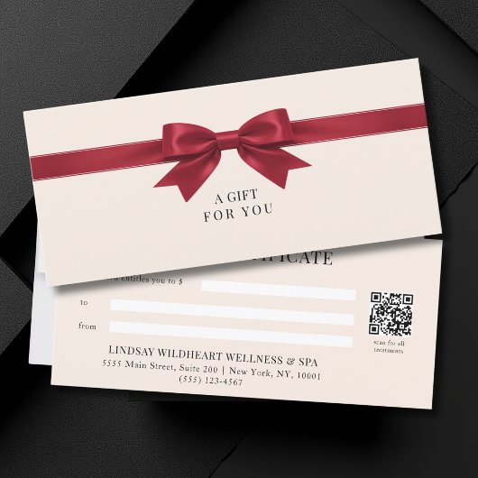 Elegante Beige Rode Strik QR Code Cadeaubon