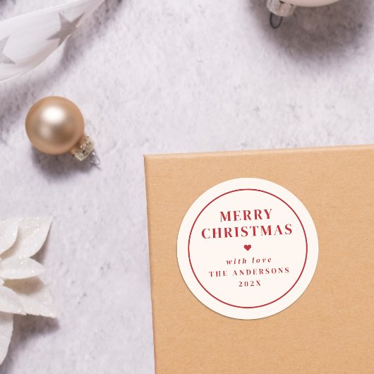 Elegante Beige & Rode Typografie Prettig Kerstfees Ronde Sticker