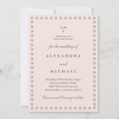 Elegante Beige Roze Monogram Parel Huwelijk in Kaart (Voorkant)