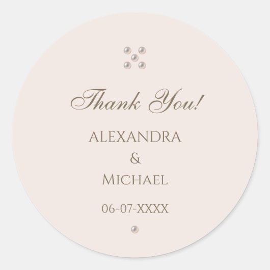 Elegante Beige Roze Parel bruiloft Dank u Ronde Sticker (Voorkant)