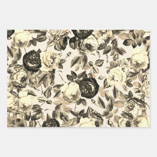 Elegante Beige Rozen Bloemen Inpakpapier Vel (Voorkant 3)