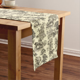 Elegante  Beige Rustic Horses Toile Korte Tafelloper