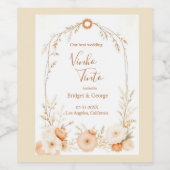 elegante beige rustieke bloemen bruiloft wijn labe wijn etiket (Enkel label)