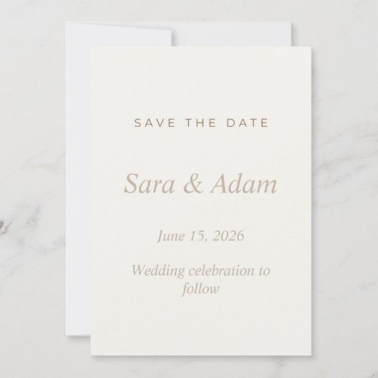 Elegante Beige Save the Date Trouw (Voorkant)