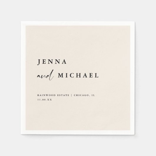 Elegante Beige Script bruiloft namen Servet (Voorkant)