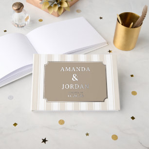 Elegante beige strepen met gouden sterren gastenboek