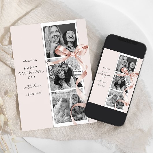 Elegante Beige Strik 3 Foto Galentines Dag Kaart