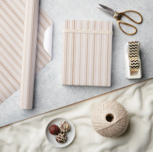 Elegante Beige Stripes Wrapping Paper Roll Cadeaupapier