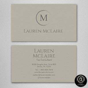 Elegante Beige Taupe Cirkel Monogram Zakkaartje Visitekaartje