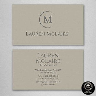 Elegante Beige Taupe Cirkel Monogram Zakkaartje Visitekaartje