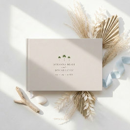 Elegante Beige Tropische Palmboom Trouwdag Gastenboek