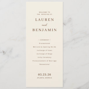 Elegante Beige Trouwceremonie Programmakaart