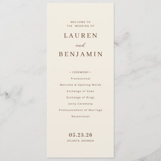 Elegante Beige Trouwceremonie Programmakaart (Voorkant)