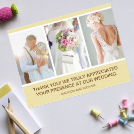 Elegante Beige Trouwfoto Collage Bedankt Briefkaart