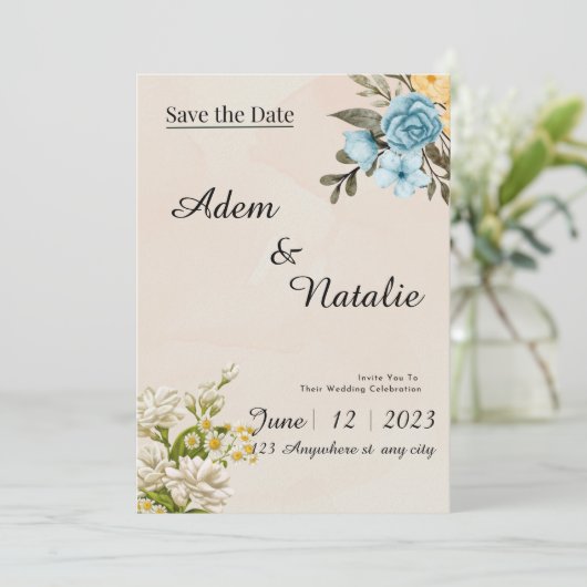 Elegante beige trouwkaart kaart (Staand voorkant)