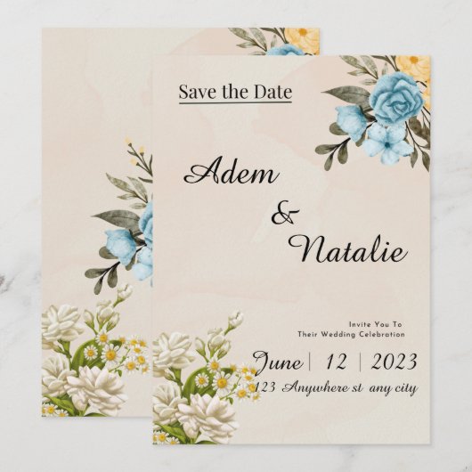 Elegante beige trouwkaart kaart (Voorkant / Achterkant)