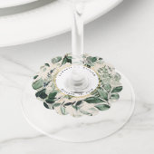 Elegante beige waterverf groen bruiloft wijnglaslabel (Dichtbij)