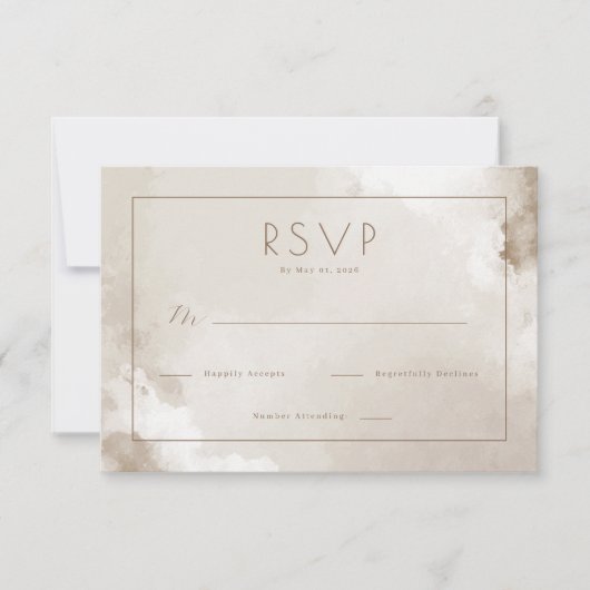 Elegante Beige Waterverf RSVP Kaartje (Voorkant)
