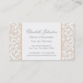 Elegante Beige wervelingen Damask Vrouwelijke Bloe Visitekaartje (Achterkant)