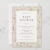 Elegante Beige Wilde Bloem QR Code Baby Shower Kaart (Voorkant)