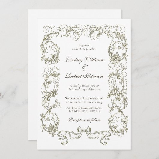 Elegante  Beige Wit  Bloemen Huwelijk Kaart (Voorkant / Achterkant)