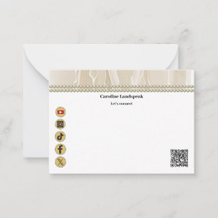Elegante Beige Zijde, Sociale Media & QR Code Notitiekaartje