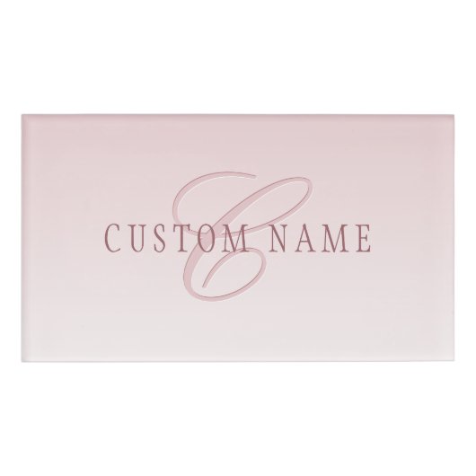 Elegante belettering en monogram | Roos Ombre Naambadge (Voorkant)