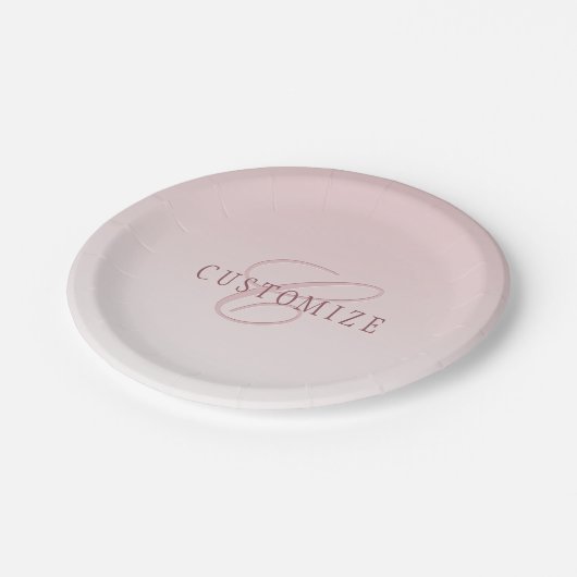 Elegante belettering en monogram | Roos Ombre Papieren Bordje (Gekanteld)