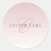 Elegante belettering en monogram | Roos Ombre Ronde Sticker (Voorkant)