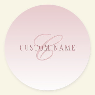 Elegante belettering en monogram Roos Ombre Ronde Sticker