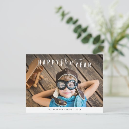 Elegante belettering Gelukkig Nieuwjaar Briefkaart (Staand voorkant)