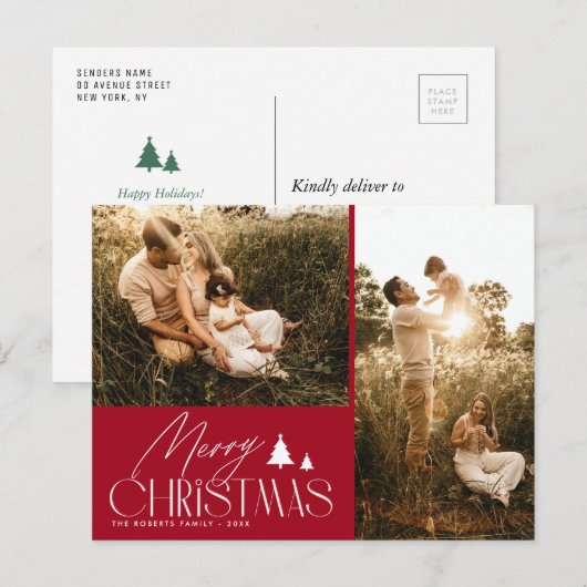 Elegante belettering moderne foto kerst briefkaart (Voorkant / Achterkant)