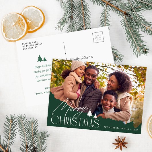 Elegante belettering moderne foto kerstvakantie briefkaart