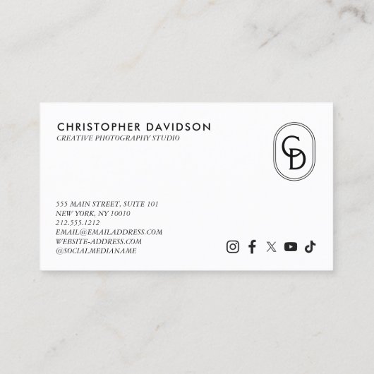 Elegante belettering monogram Logo wit/zwart Visitekaartje (Achterkant)