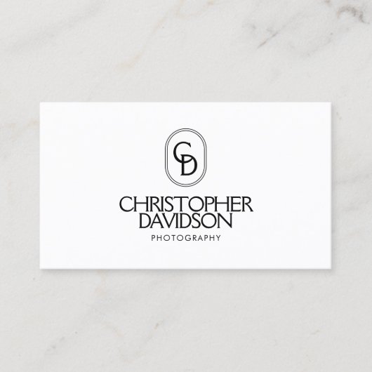 Elegante belettering monogram Logo wit/zwart Visitekaartje (Voorkant)