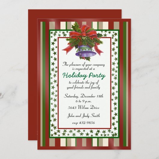 Elegante Bell kerstfeest uitnodiging (Voorkant / Achterkant)