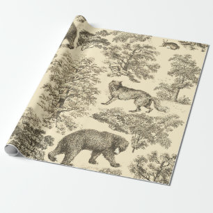 Elegante  Beren Bomen Beige Toile Naadloos Cadeaupapier