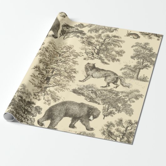Elegante  Beren Bomen Beige Toile Naadloos Cadeaupapier (Uitgerold)