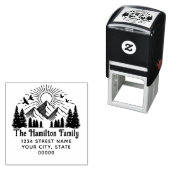 Elegante Bergen Bomen Zonnevogels #2 Naam Adres Zelfinktende Stempel (In situ)