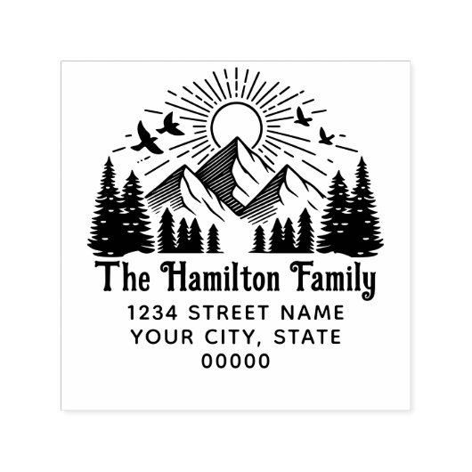 Elegante Bergen Bomen Zonnevogels #2 Naam Adres Zelfinktende Stempel (Design)