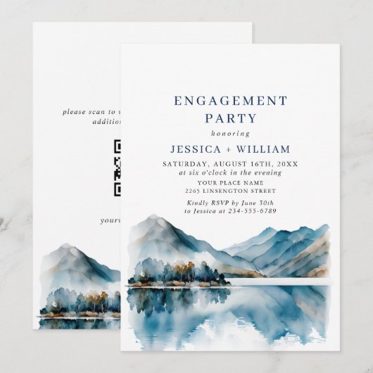 Elegante bergen bos verlovingsfeest QR-code Kaart (Voorkant / Achterkant)