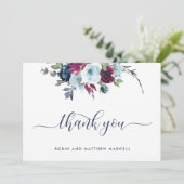 Elegante Berry, Blauw en Bourgondische Bloemen Dan Bedankkaart (Staand voorkant)