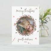 Elegante Berry Krans Foto Kerstmis Feestdagenkaart (Staand voorkant)