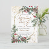 Elegante Berry Pine Geometrisch Goud Kerstfeest Kaart (Staand voorkant)