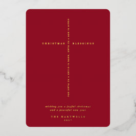 Elegante Berry Red Scripture Cross Folie Feestdagenkaart