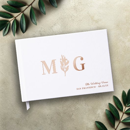 Elegante Berry Twig 2 Initiaal Monogram bruiloft Gastenboek