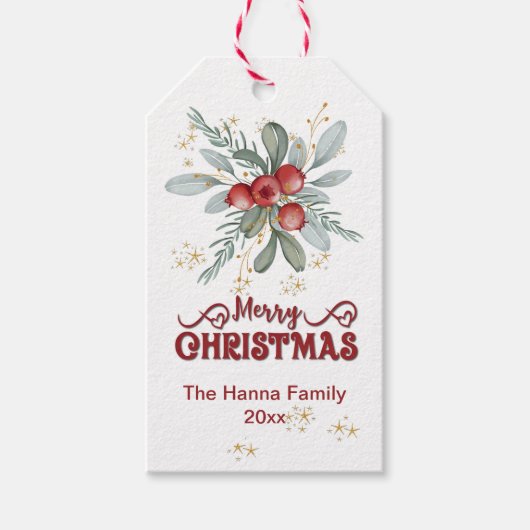Elegante Bes- en Rode Kerstcadeaubijlage Cadeaulabel (Voorkant)