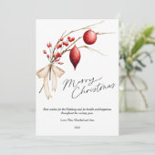 Elegante Bes Kersen Kerstmis Plat Feestdagenkaart (Staand voorkant)